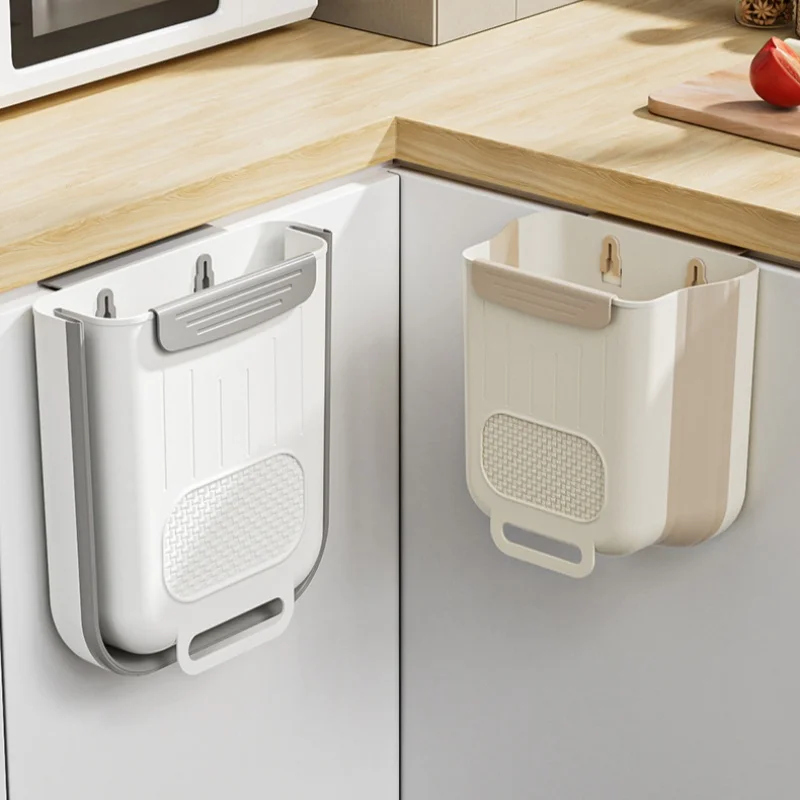 Kitchen Wall-mounted Folding Trash Can Household Cabinet Hanging Storage Trash Basket Creative Classification Hanging Trash Can