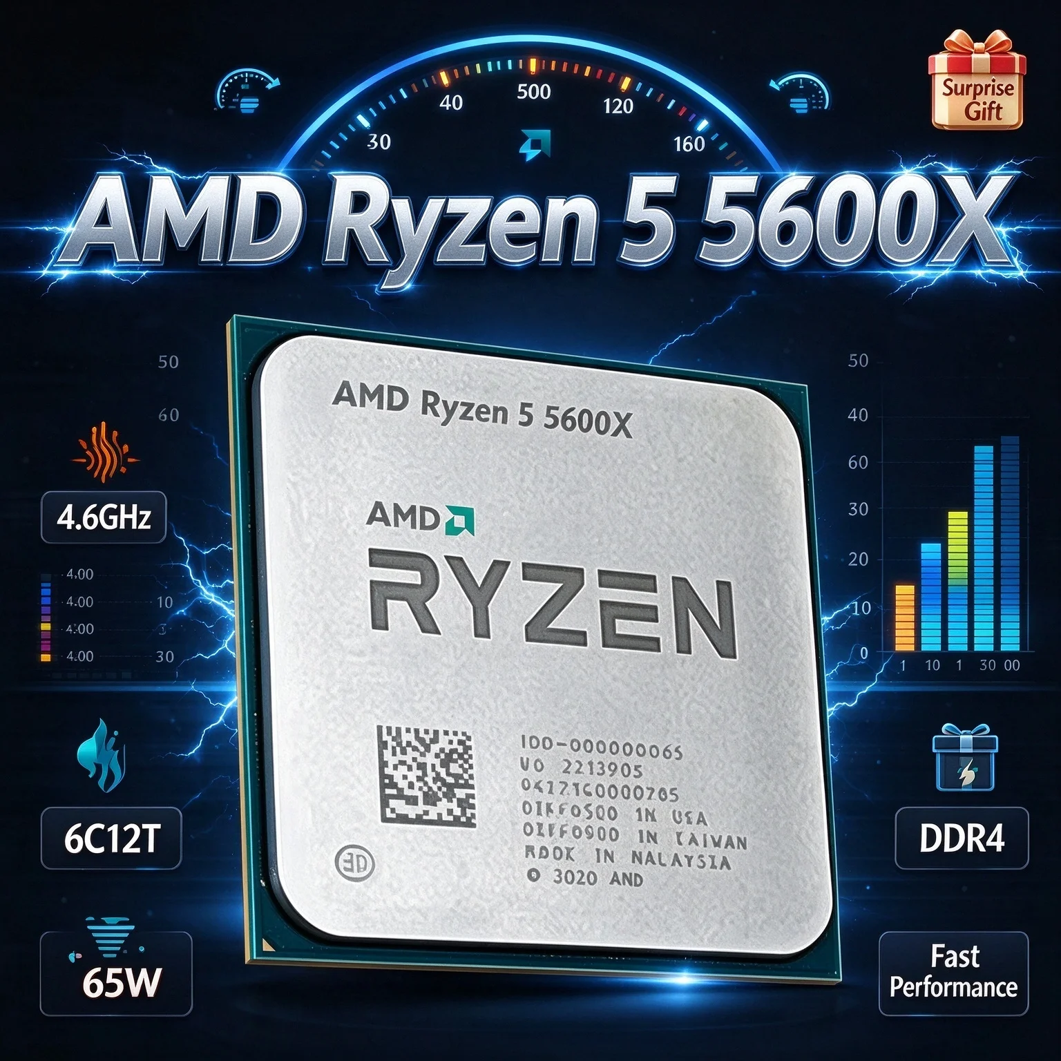 4.6GHz NEW AMD Ryzen 5 5600X CPU 6-Core 12-Thread Unlocked Desktop Processor Socket AM4 Gaming CPU Without Package
