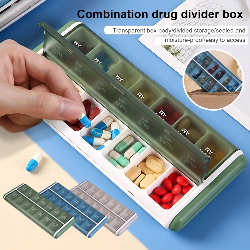 

Портативная герметичная 14-секционная встроенная коробка для хранения лекарств, пыленепроницаемая и влагостойкая отдельная упаковка, небольшая коробка для лекарств