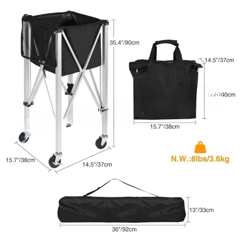 Foldable Tennis Cart Aluminum Mobile Portable Coach Cart Pick Up Ball Basket Tennis Basket Volleyball Cart