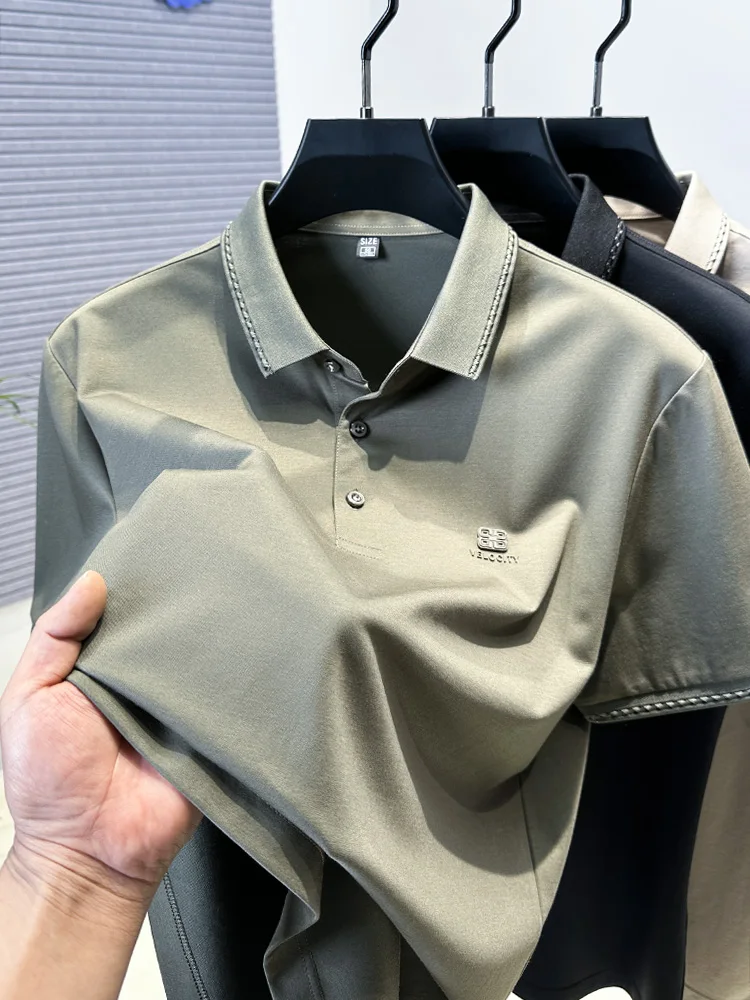 

Высококачественная мужская новая модная рубашка-поло с короткими рукавами и лацканами, модный деловой повседневный дышащий удобный корейский топ