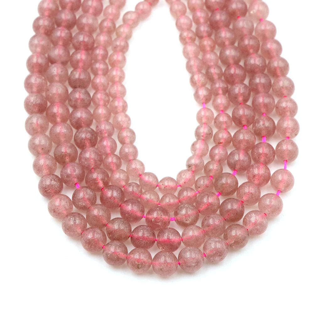2/3/4/6/8/10/12mm Natural Stone Strawberry Quartz Round Loose Spacer Bead for Jewelry Making Supplie Energy Bracelets Necklace