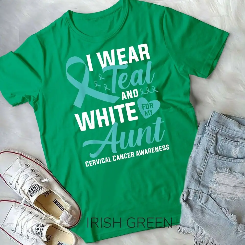 I Wear Teal And White For My Aunt Cervical Cancer T-Shirt Unisex Youth T-shirt