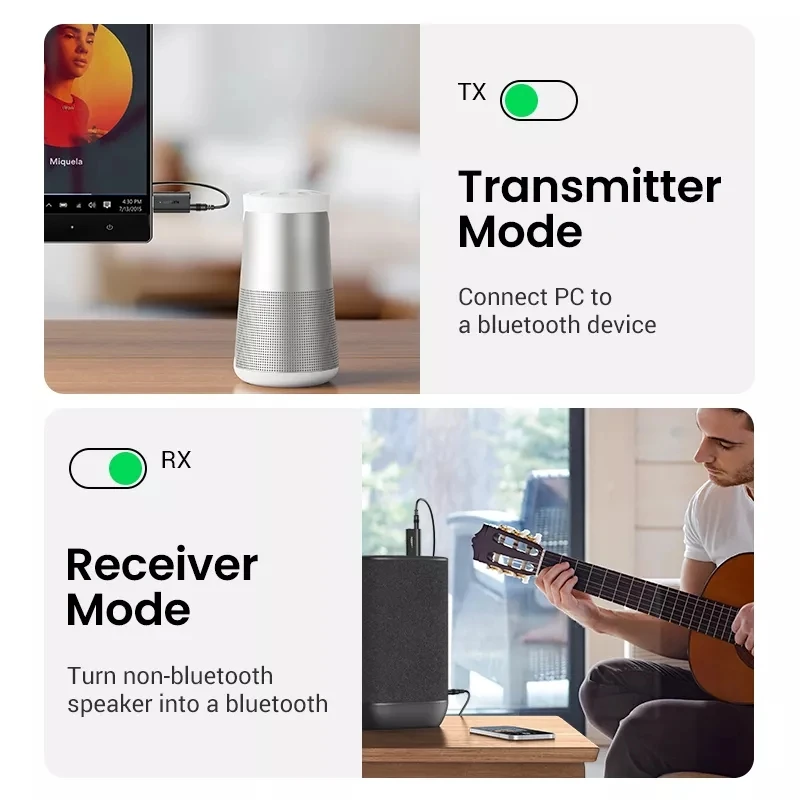 Ugreen 2 in 1 Bluetooth 5.1 Receiver Transmitter 3.5mm Jack Aux Adapter For Car Music Audio Headphone Handsfree RX TX Mode