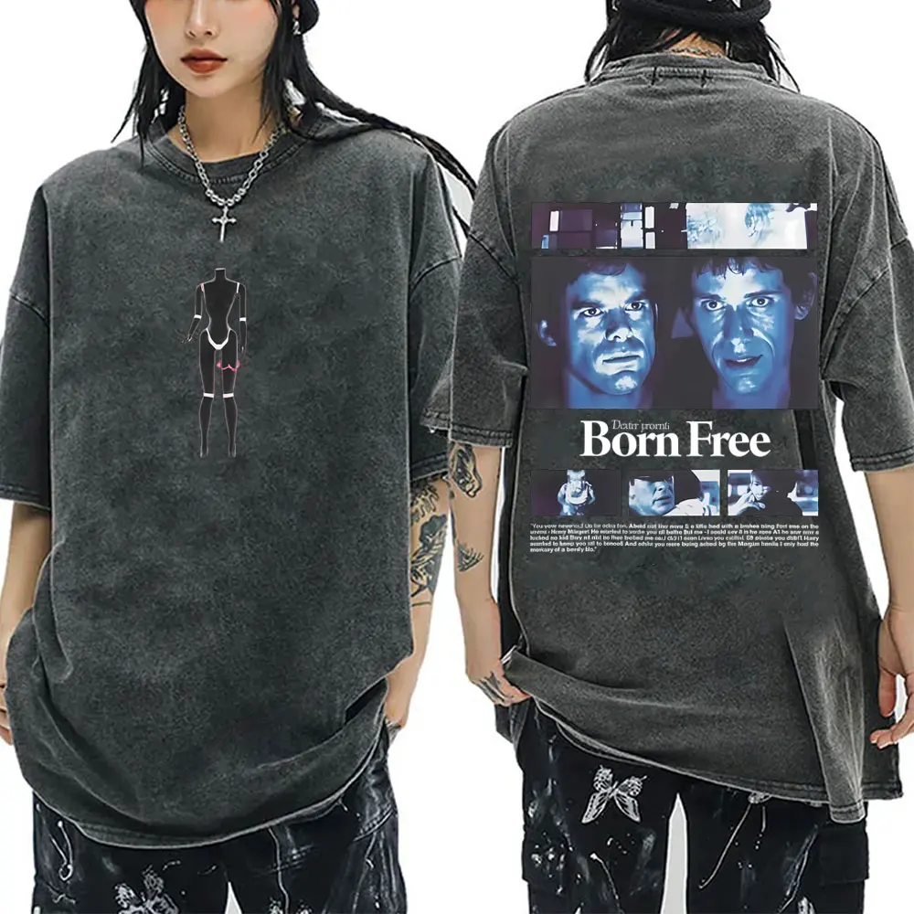 

Classic TV Series Dexter Washed Vintage T-shirts Men Women Casual Cotton Oversized T Shirts Men's Fashion Rock Gothic T-shirt