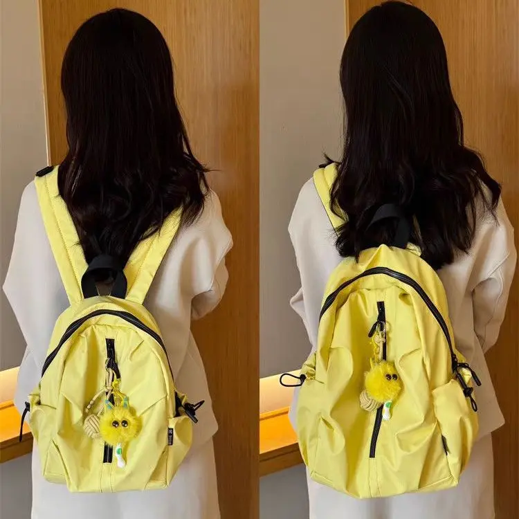 Backpack Nylon 2025 Fashion Simple Casual Solid Korean Sweet Office Lady Backpack Book Bag