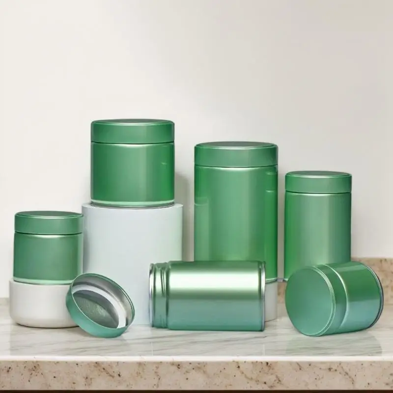 Airtight Tinplate Tea Canister Storage Container For Leaf Tea Bags Matcha Powder Sealed Pantry Organizer Kitchen Tea
