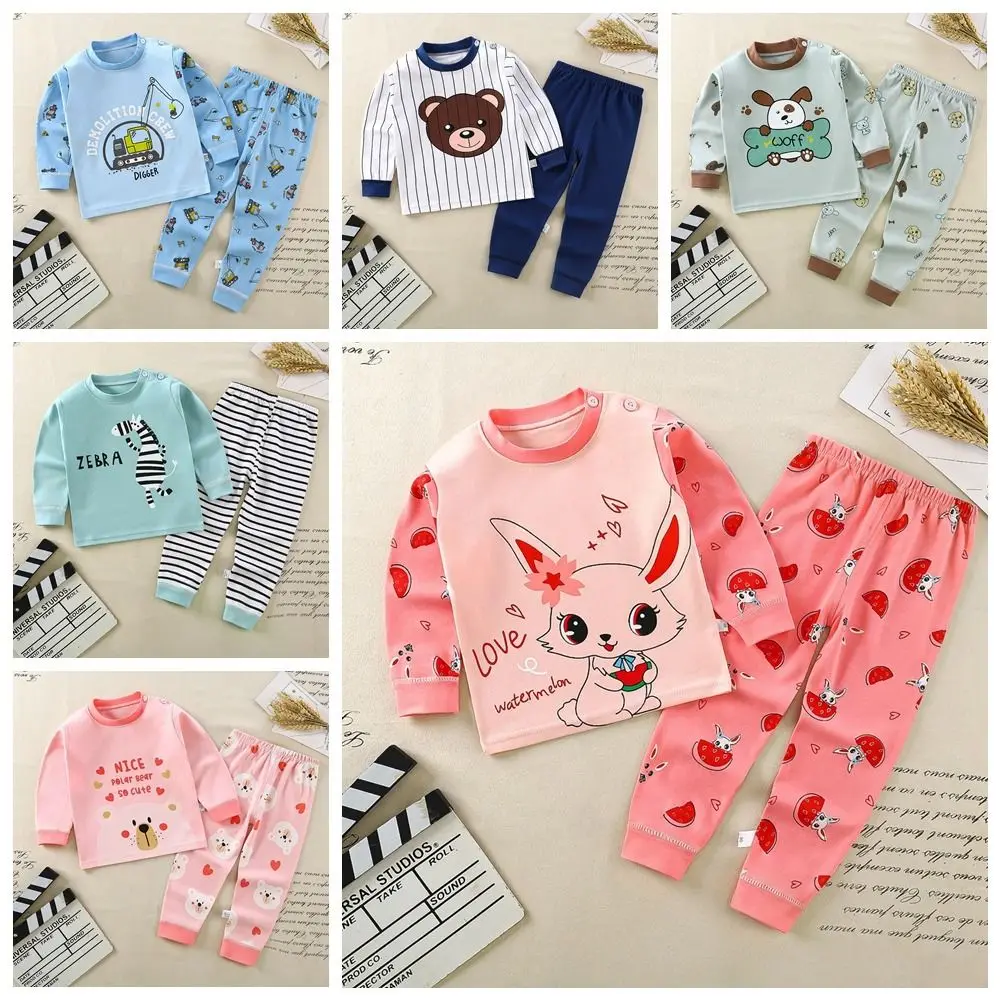 تنفس طويلة الأكمام ملابس داخلية للأطفال مجموعة الكرتون السراويل القطنية منامة لينة تي شيرت بيجامة مجموعة ملابس المنزل #5
