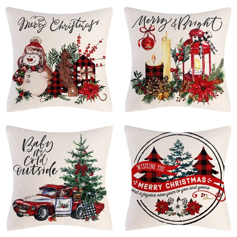 

Set of 4 Colorlife Christmas Snowman Throw Pillow Covers 18 x 18 Inch Winter Holiday Stripes Cushion Case Dec