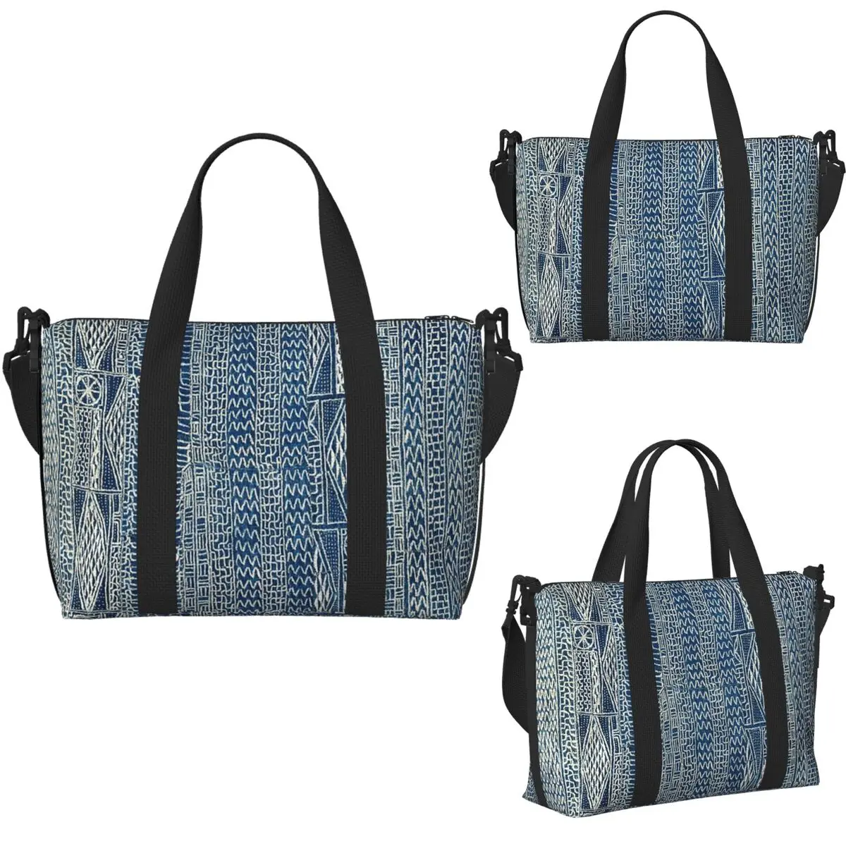 Ndop Cameroon West African Textile Beach Travel Bag Large Capacity Tote Bags for Gym Yoga Women Shopping Duffle Shoulder Bag