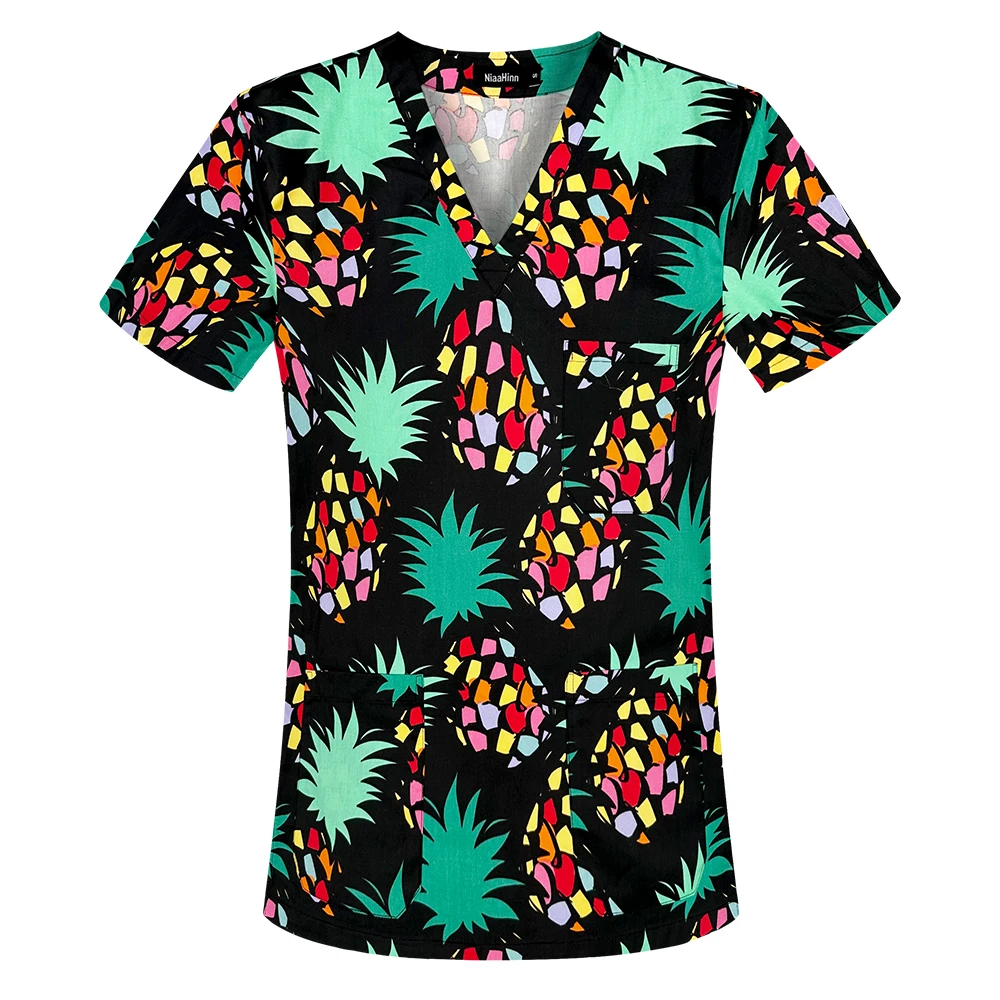 Uniforme clínico con bolsillo para mujer, Top Unisex de algodón con estampado de animales, camisa médica para Hospital, enfermería y médico, ropa de trabajo para hombre