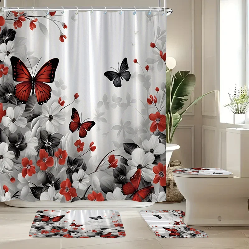 

Набор из 4 предметов для украшения дома, занавеска для душа с крючками, чехол на сиденье унитаза и нескользящий коврик для ванной из полиэстера для ванной комнаты