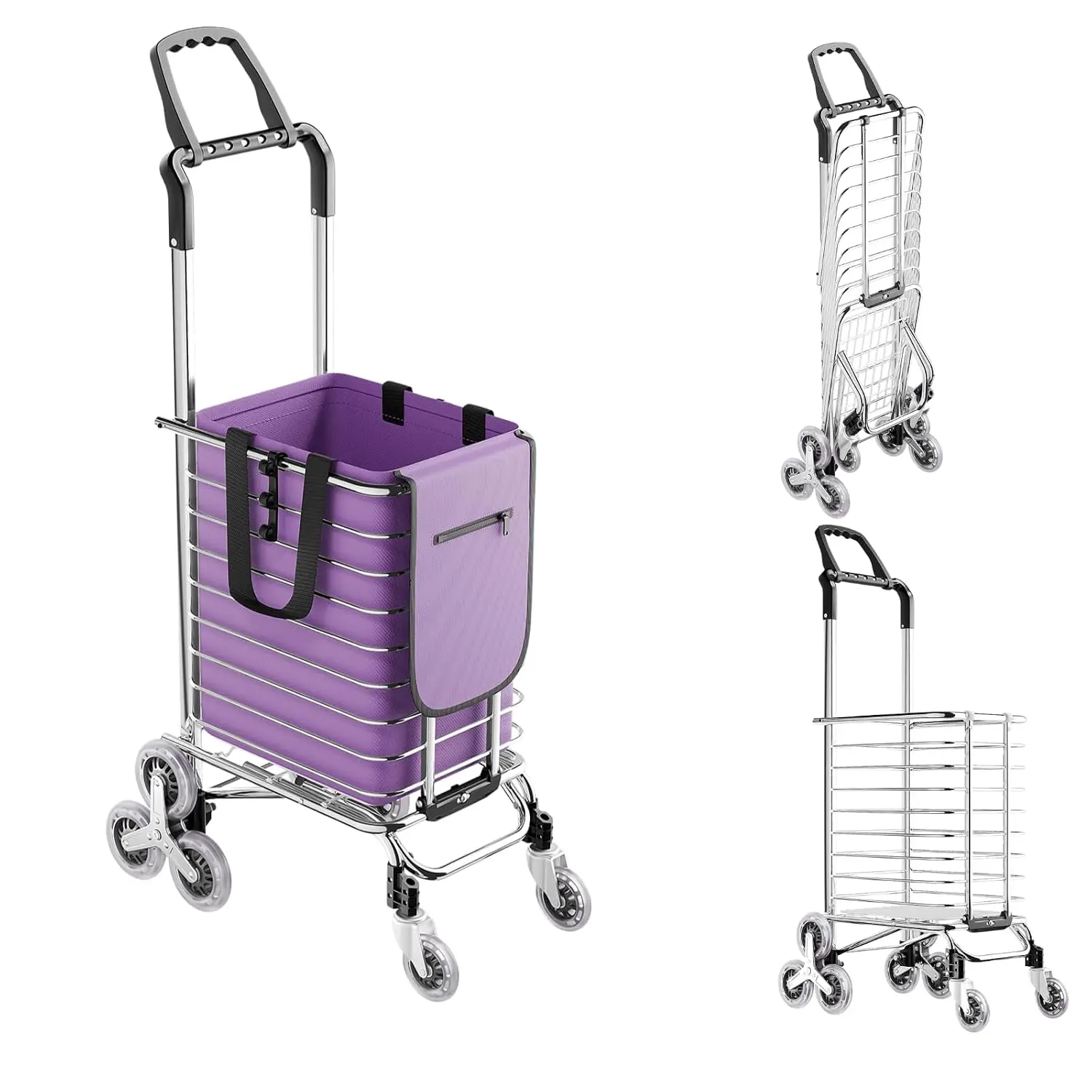 Stair Climbing Shopping Cart with Detachable Waterproof Liner – 20.5"×15"×36.2" Lightweight Rollator with 360°, Customized