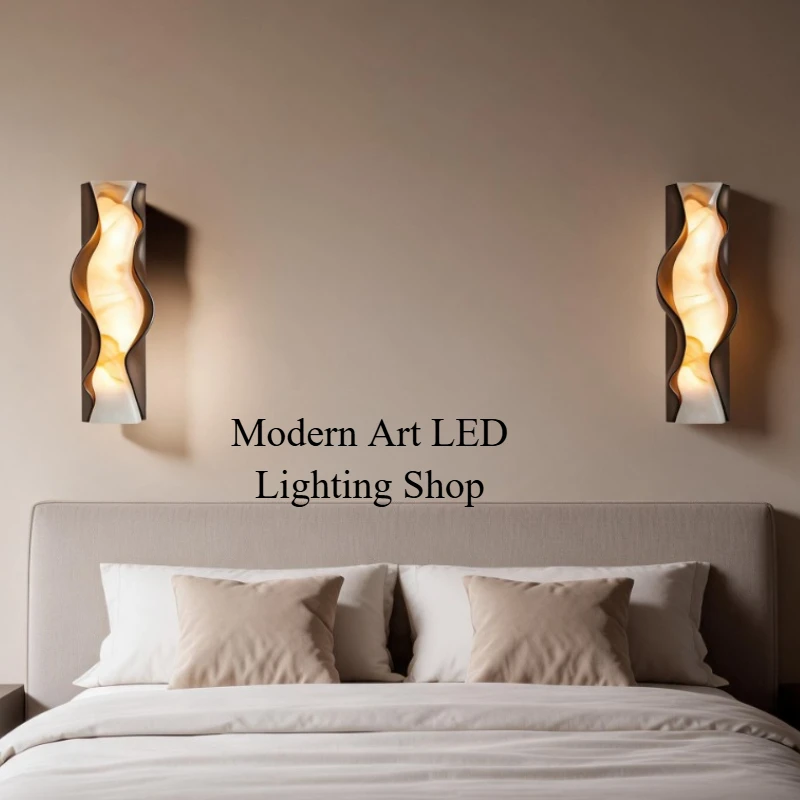 Modern Luxury Style Natural Marble Wall Lamps for Bedrooms Headboards Living Rooms Corridors Decorative Lighting Fixtures LED