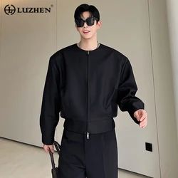 LUZHEN Men Short Jacket Autumn New Niche Design Korean Style Collarless Double Head Zipper Suit Coat Personality Clothing 13d716