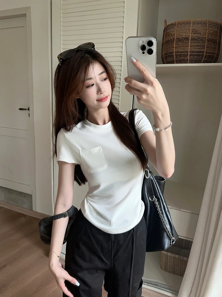 

Casual High Waist Short Sleeve round Neck Two-Piece Set Slimming Workwear Pants Women's Summer Fashion Ensemble White T-Shirt
