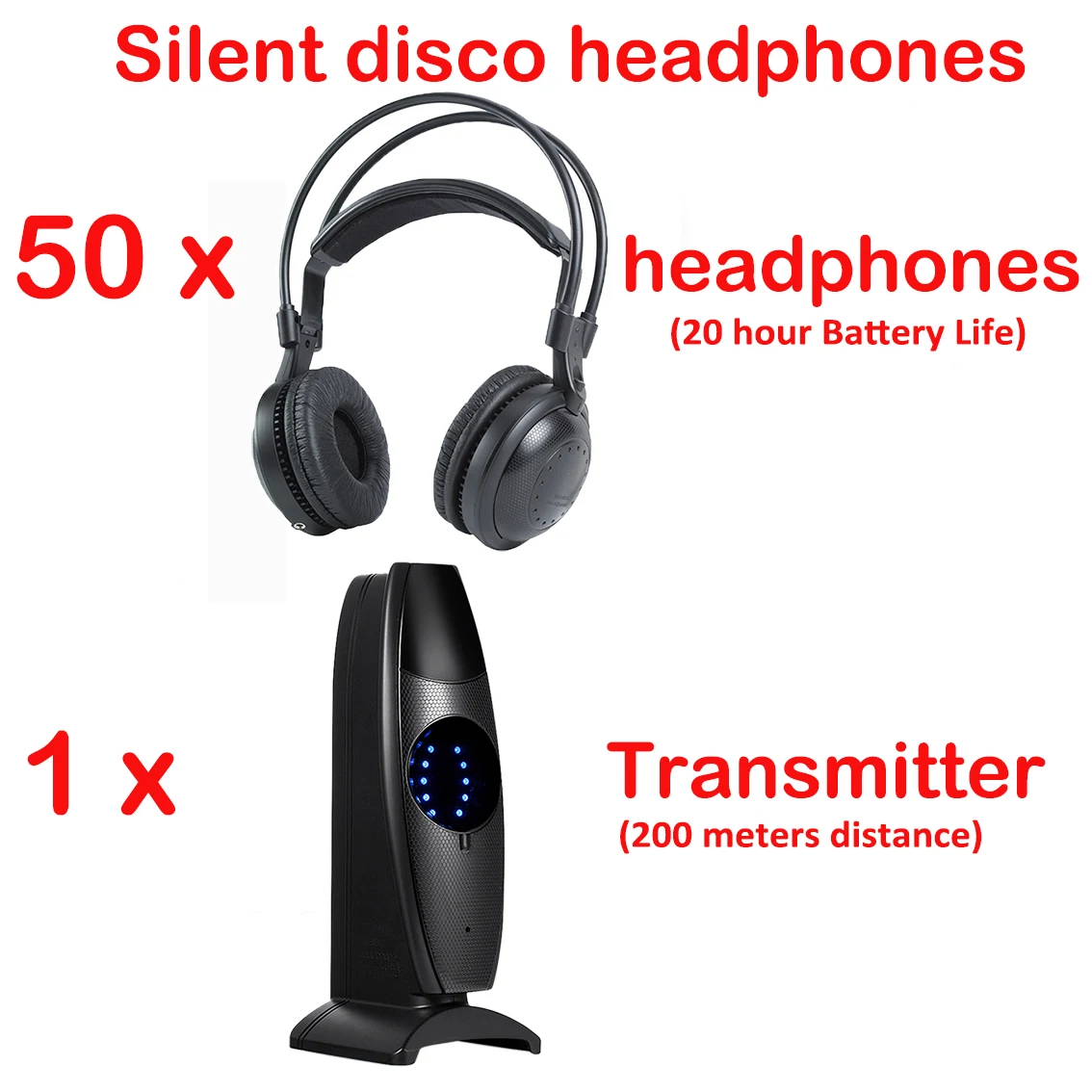 Ultra Low Bass Silent Disco Wireless Headphones System 50pcs Bundles For Quiet Pary Event Club Conference Fitness