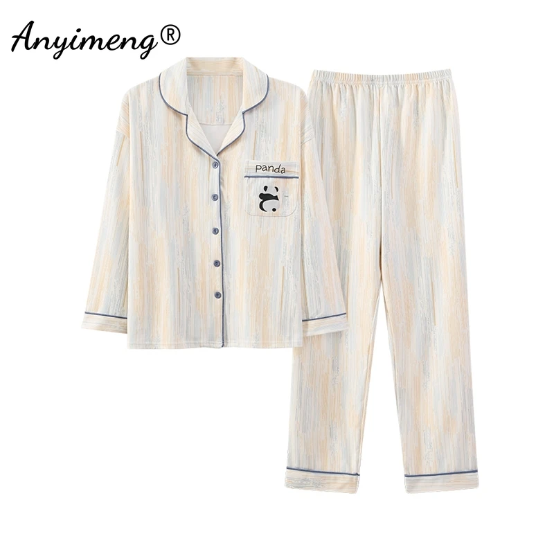 M-5XL Autumn Winter Lady Home Clothes Soft Faux Cotton Nightwear Lapel Pjs  Woman Pajamas Set Fashion Turn-down Collar Sleepwear