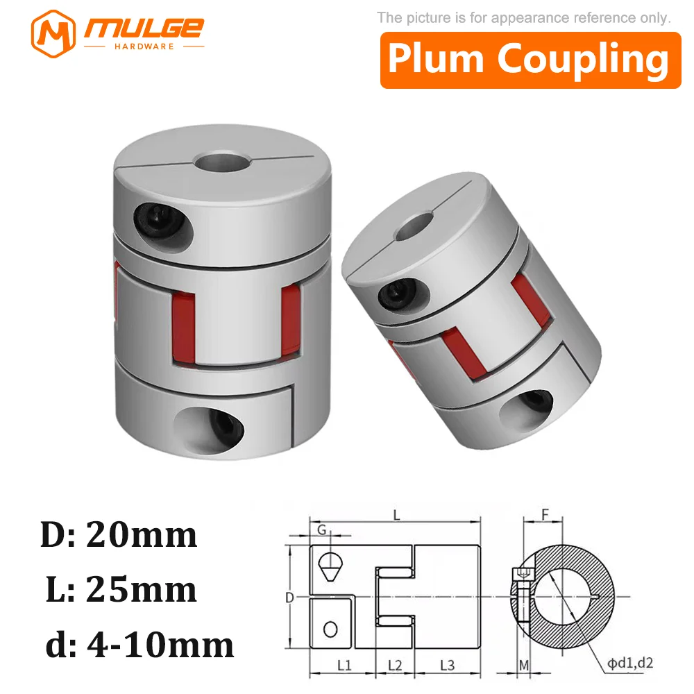 D20L25 Coupler D20 L25 Two-jaw Aluminium Plum Flexible Shaft Coupling Motor Connector Flexible Coupler 4mm-10mm