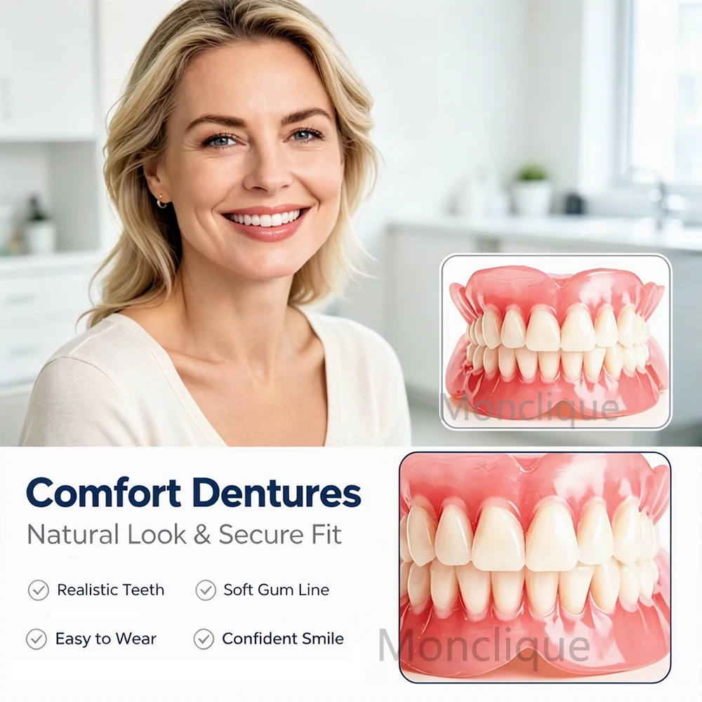 Silicone Full Mouth Denture Set DIY Flexible Design Realistic Firm Temporary Denture Comfortable Wear Confidence Boost Oral Care