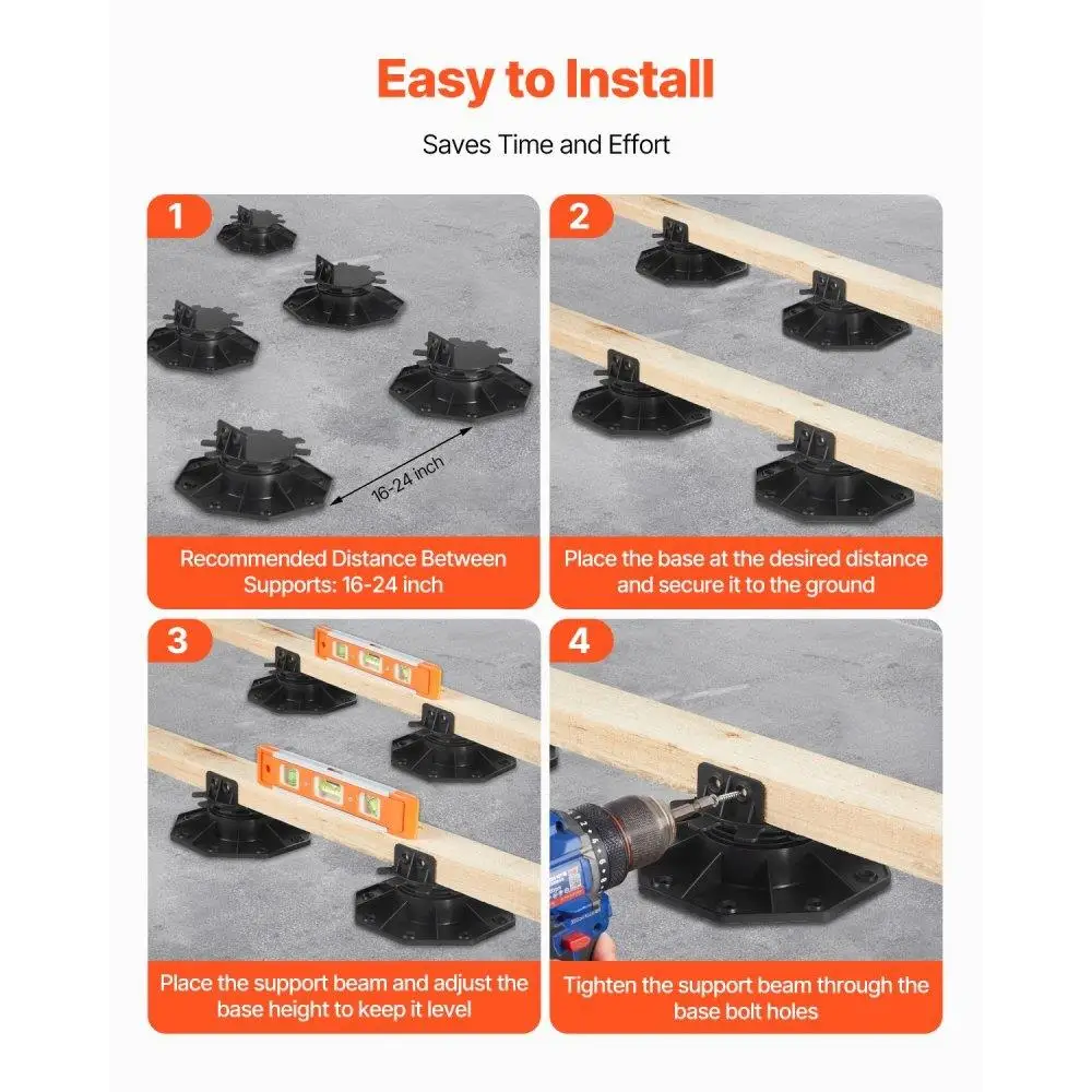 Adjustable Deck Support Pedestal Base 12 Pcs Height Range 1.18 to 2.36 Inches for Outdoor Flooring Installation