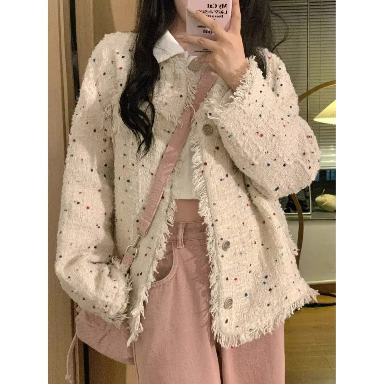 

Женское моющееся пальто в горошек, свободный крой, осень-зима, новинка, хрупкий топ из полиэфирного волокна