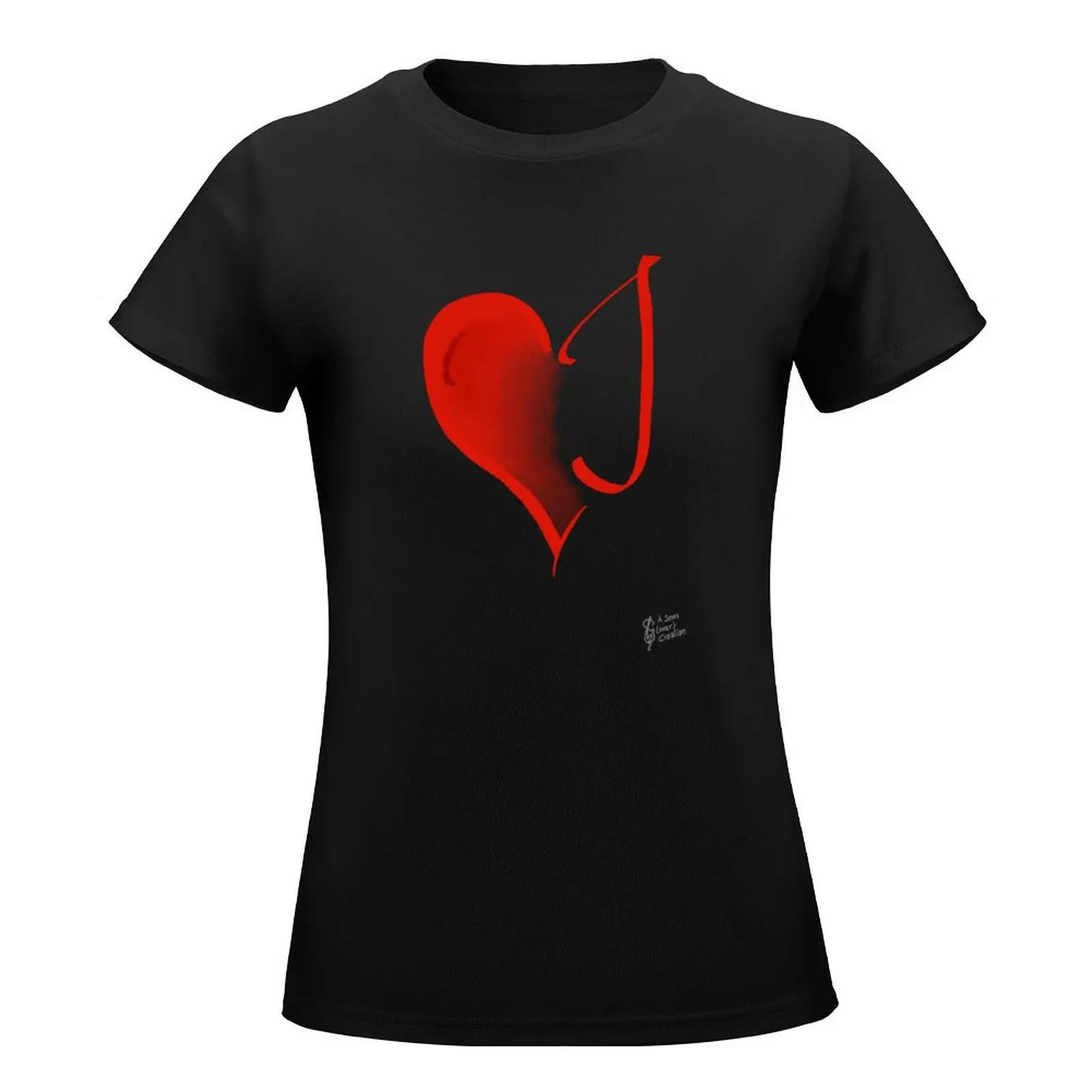 Listening Heart - Red T-Shirt cute tops female lady clothes cropped t shirts for Women