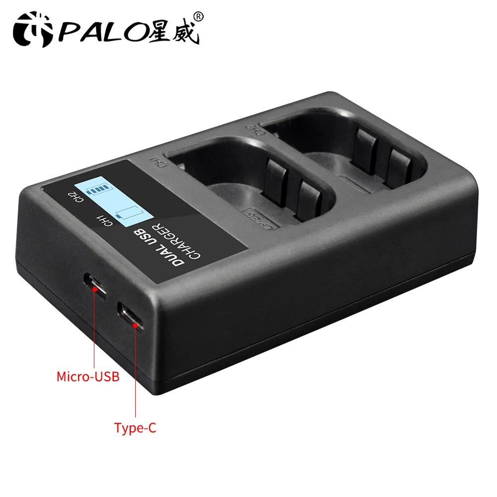 PALO LCD Dual Camera Battery Charger, Frete Grátis, LP-E6, LP-E8, LP-E10, LP-E17, NP-FW50, NP-FZ100, EN-EL14