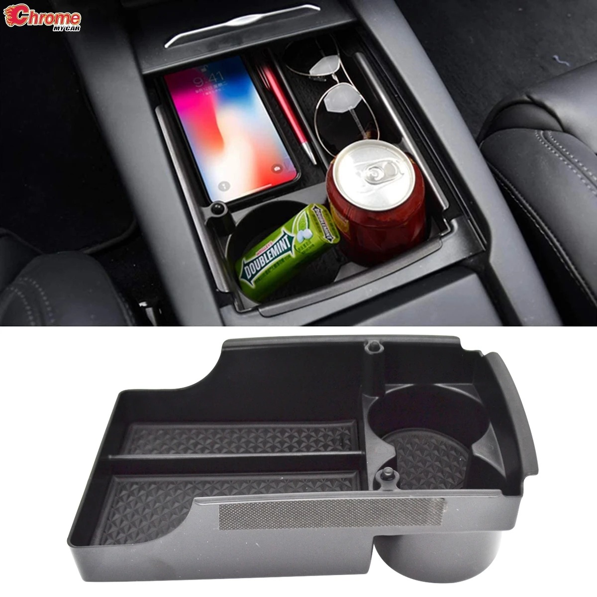 Car Cup Holder Center Console Organizer For Tesla Model S / X Armrest Storage Box Container Tray 2016 2017 2018 2019 2020 2021