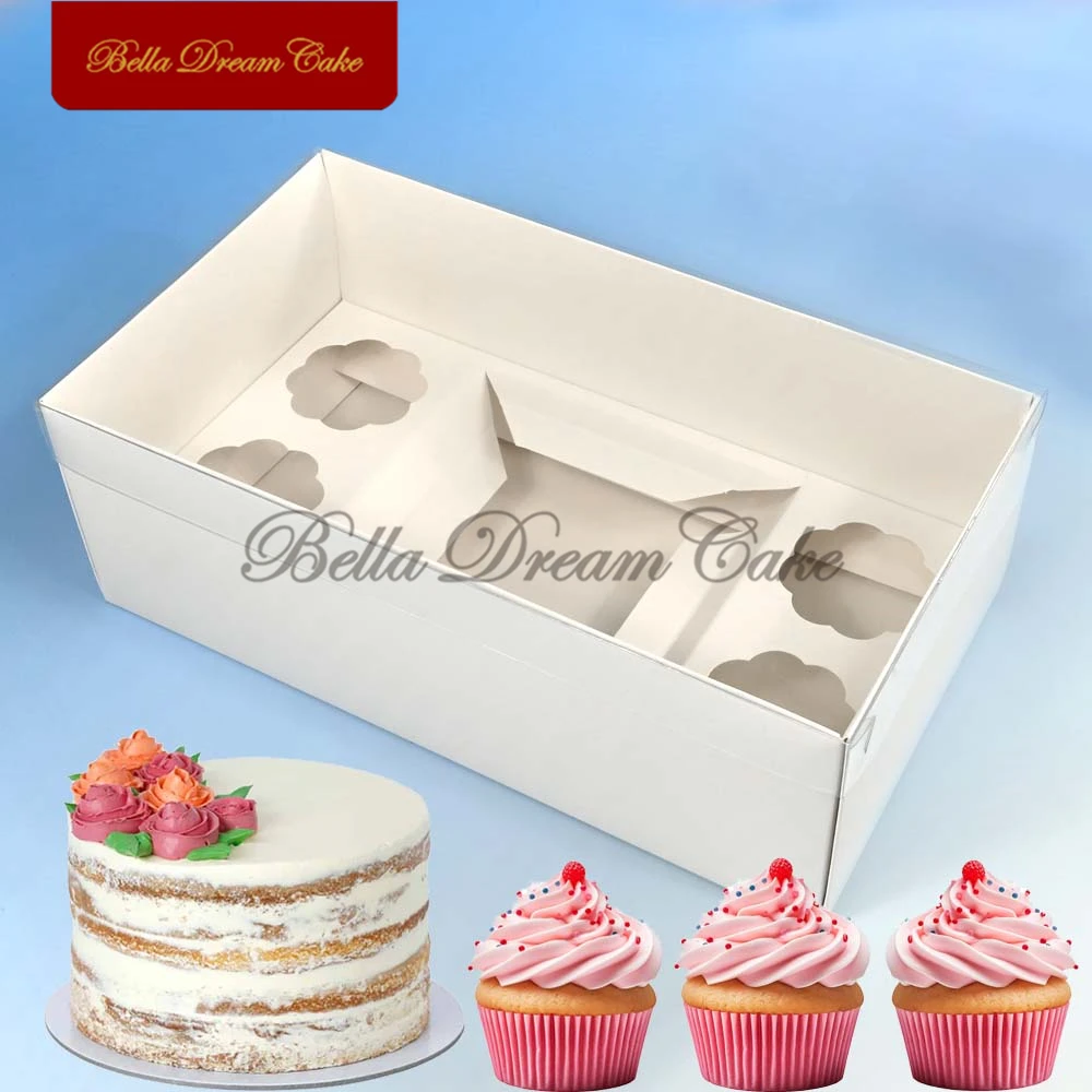 Mini Cake&4 Holes Cupcake Bento Boxes With Clear Lid Dessert Muffin Packing Box Wedding Party Cake Tools DIY Baking Supplies