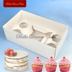 Mini Cake&4 Holes Cupcake Bento Boxes With Clear Lid Dessert Muffin Packing Box Wedding Party Cake Tools DIY Baking Supplies