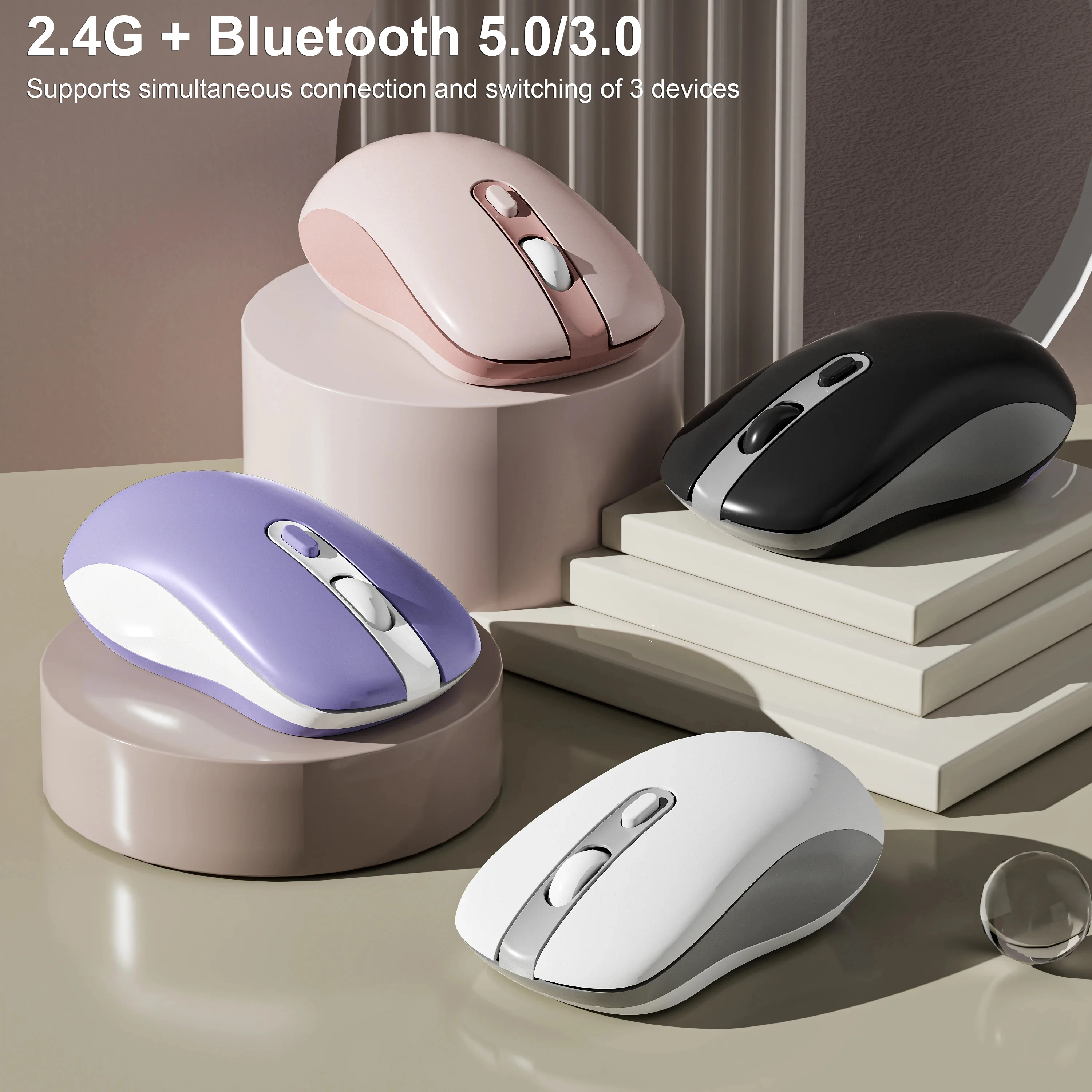 

Tri-Mode Wireless Mouse 2.4G Bluetooth 5.0/3.0 Rechargeable Ergonomic Mause Optical Gaming 1600DPI Computer Mice For Laptop PC