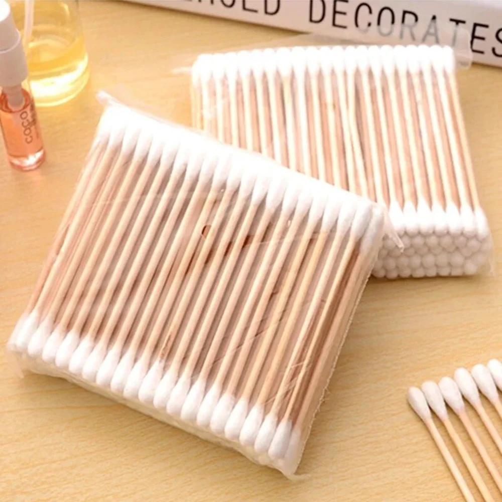 500 sztuk/1000 sztuk dwugłowe waciki bawełniane drewniany wacik do makijażu codziennego używany wacik jednorazowy tampon wybierz uszy