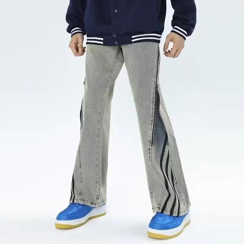 

Waed out American High Street Sle Men's Jeans Yellow Clay Dye Straight Loose Fit Slimming Straight Leg Zipper Fly Jeans