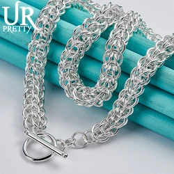 UPRETTY New 925 Sterling Silver Multi Circle Chain Necklace 18 Inch Chain For Woman Party Wedding Engagement Charm Jewelry Gift
