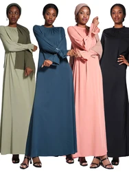 Eid Islam Abaya Dress for Women Nida Ruffle Sleeve O Neck Long Sleeve Robe Femme Musulman Elegant Woman Dresses Ramadan Vestidos