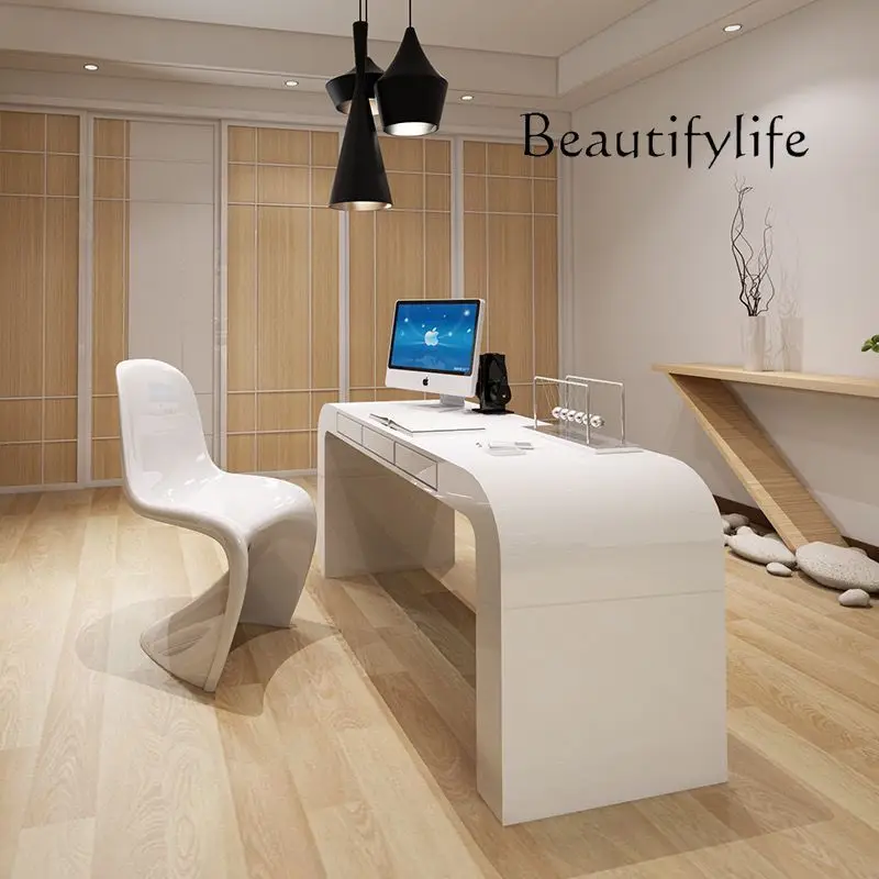 Creative White Paint Office Minimalist Modern Fashion Beauty Conference Table Consulting Computer Desk