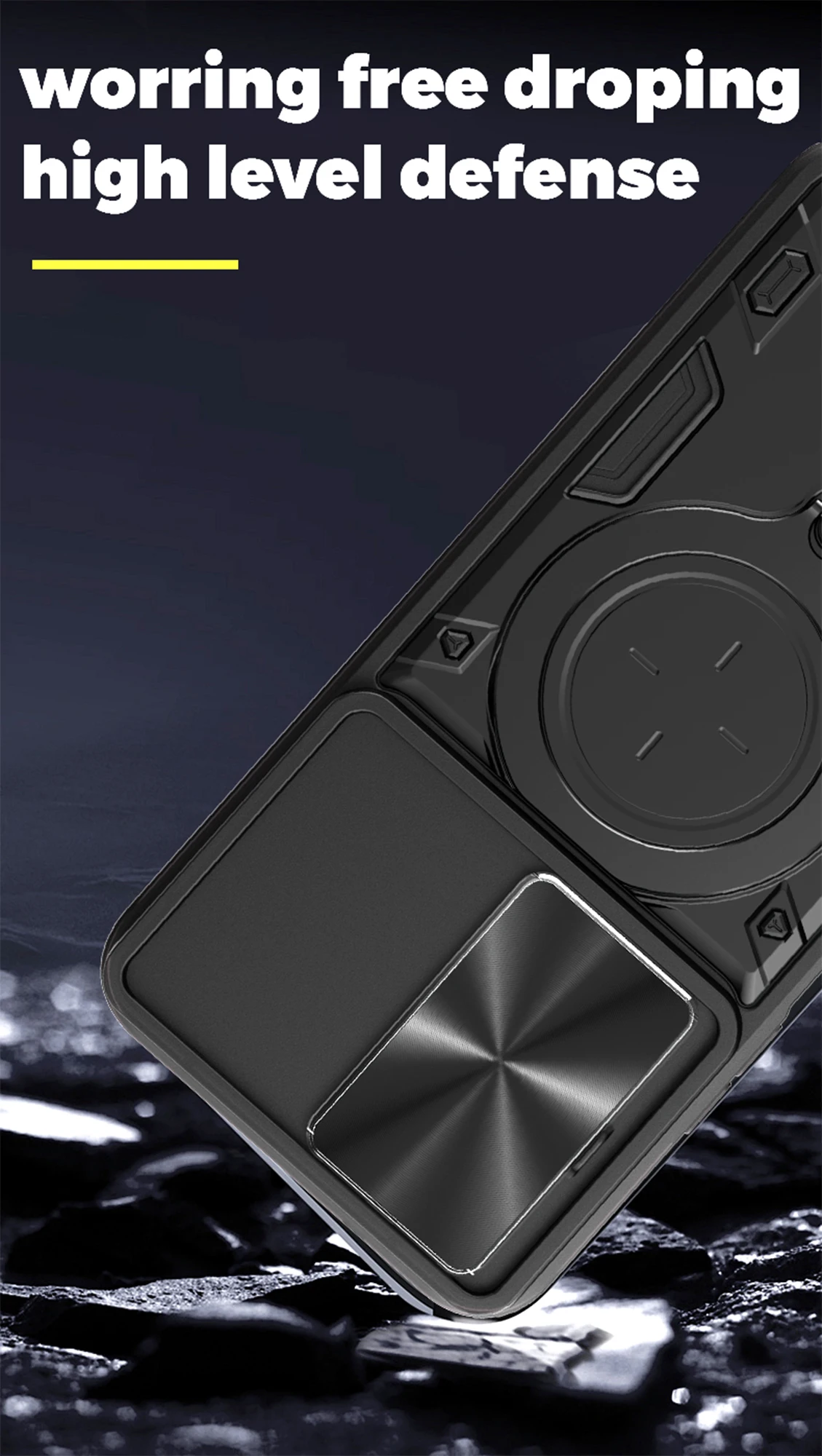 Custodia per Xiaomi Poco M7 4G Protezione magnetica per fotocamera scorrevole Poco M7Plus M7pro M6Pro Cover 360 Ruota Cavalletto Armatura Anello Funda