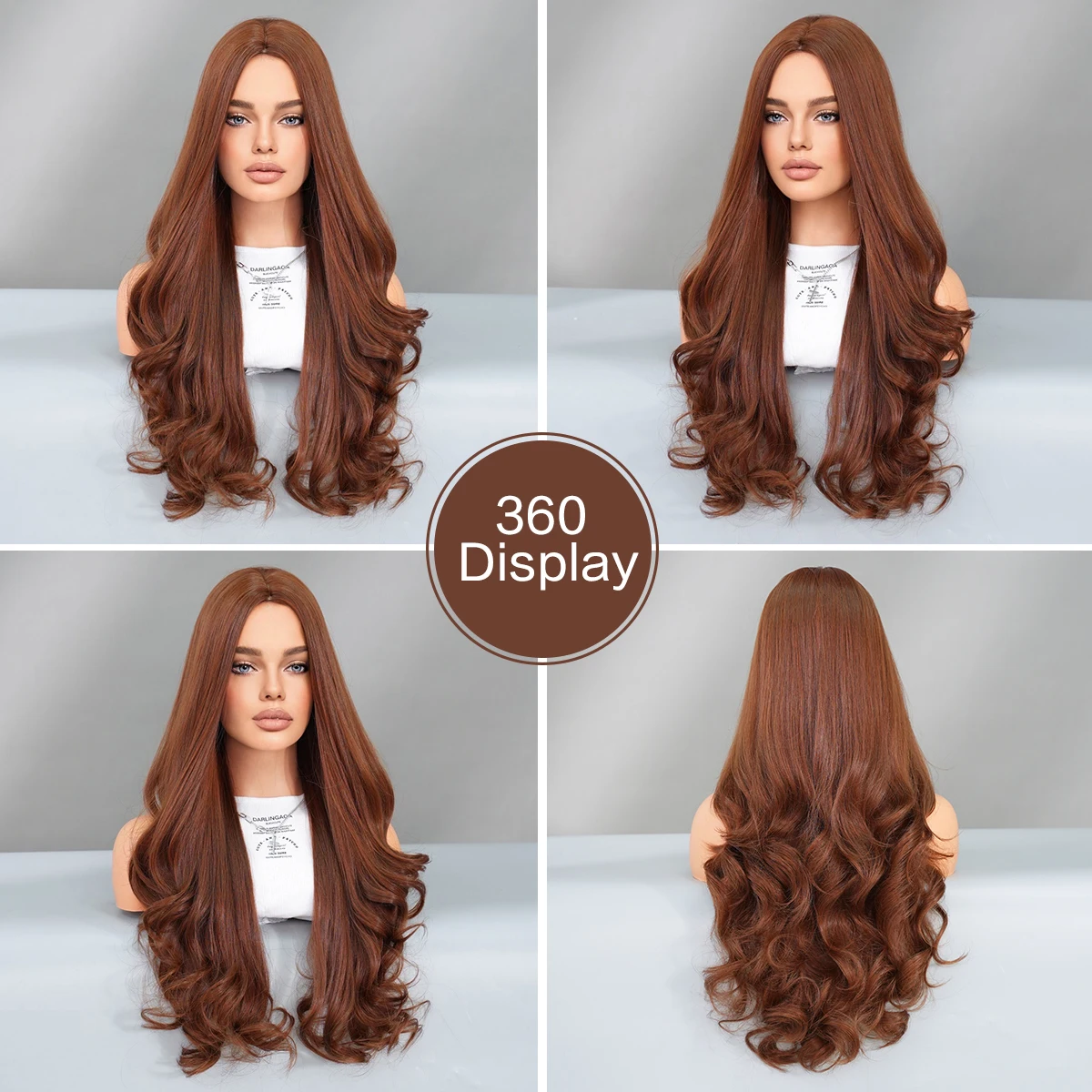 NAMM Long Fashion Deep Wave Brown Ombre Brown Wig For Women Synthetic Loose Hair Wigs With Bangs  Heat Resistant Thick Wig