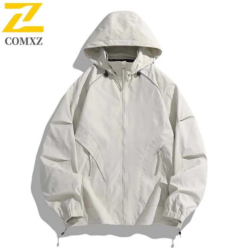 

Осенняя мужская куртка COMXZ 2025, однотонное однотонное приключенческое легкое однослойное пальто, ветрозащитное пальто для альпинизма на открытом воздухе