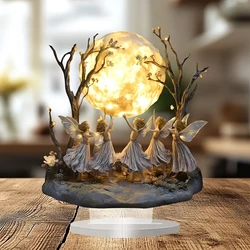 2D Fairy and Moon Acrylic Tabletop Decor Glam Angel Statue Plaque Home Office Holiday Decor Christmas Photo Prop New Year 2026