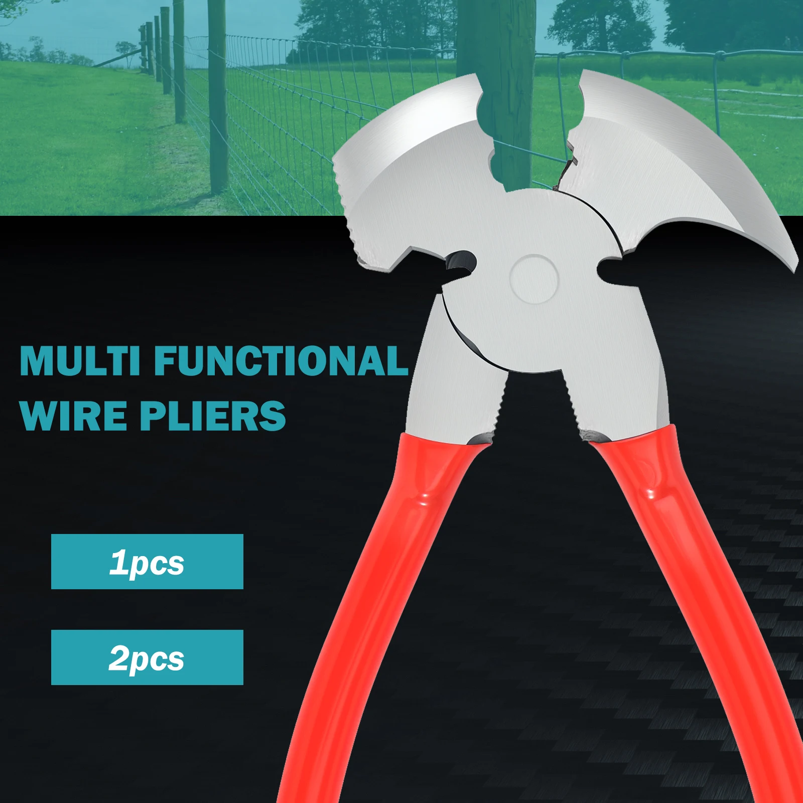 

1/2Pcs Carbon Steel Fencing Pliers Quick Cutting Multi Tool with PVC Handle Nail Puller Pliers for Wire Installation Demolition