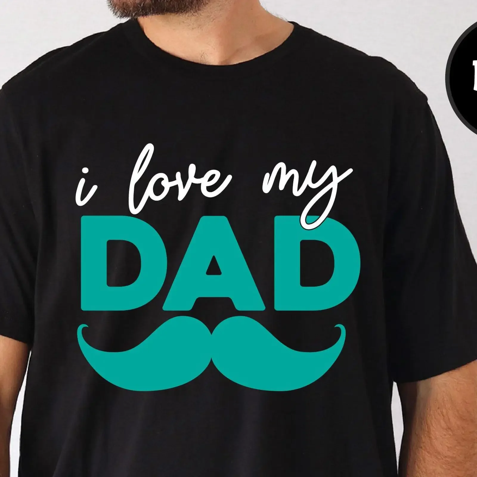 I Love My Dad Mustache Print T Shirt Funny Fathers Day for from Son Daughter Appreciation Casual vintage Washed Unisex Slightly
