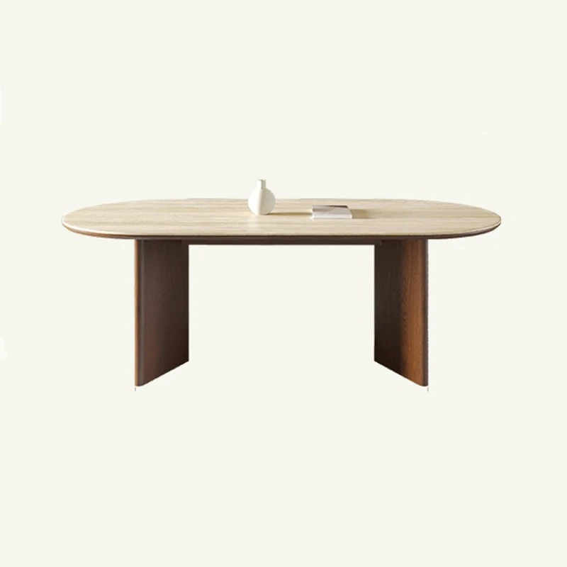 

simple solid wood rock slab dining table and chair combination, small apartment household rectangular living room dining table