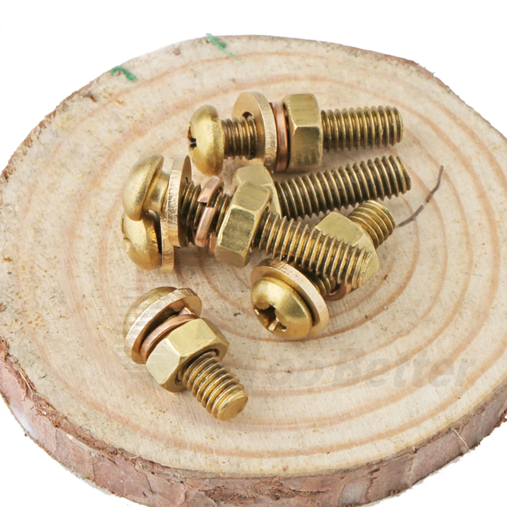 2/5/10Pcs Phillips Pan Head Screw M3 M4 M5 M6 M8 Brass Cross Recessed Machine Screws With Nut Washer Combination Bolts