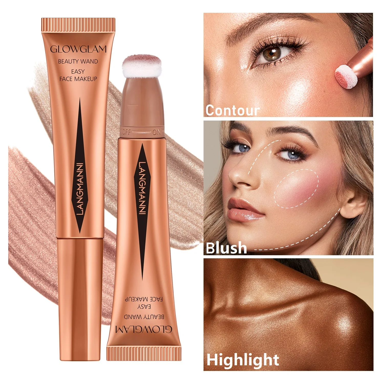 Blush Makeup Cheek Contour Highlight Face Cosmetic Bronzer Blush Stick With Sponge Lasting Liquid Blush Concealer Girls Cosmetic