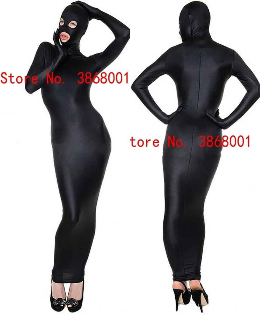 

Black Lycar Spandex Women's Wrap Dress Costumes Unisex Outfit Sexy Women Dresses Tight Skirt Body Bags Costume Halloween Party