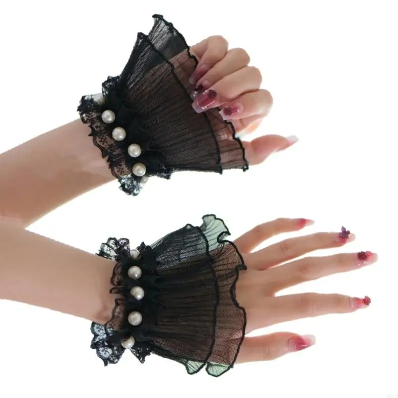 M6cd perlas hechas hechas mangas flores encaje cubiertas brazo elástico para uñas fotografía