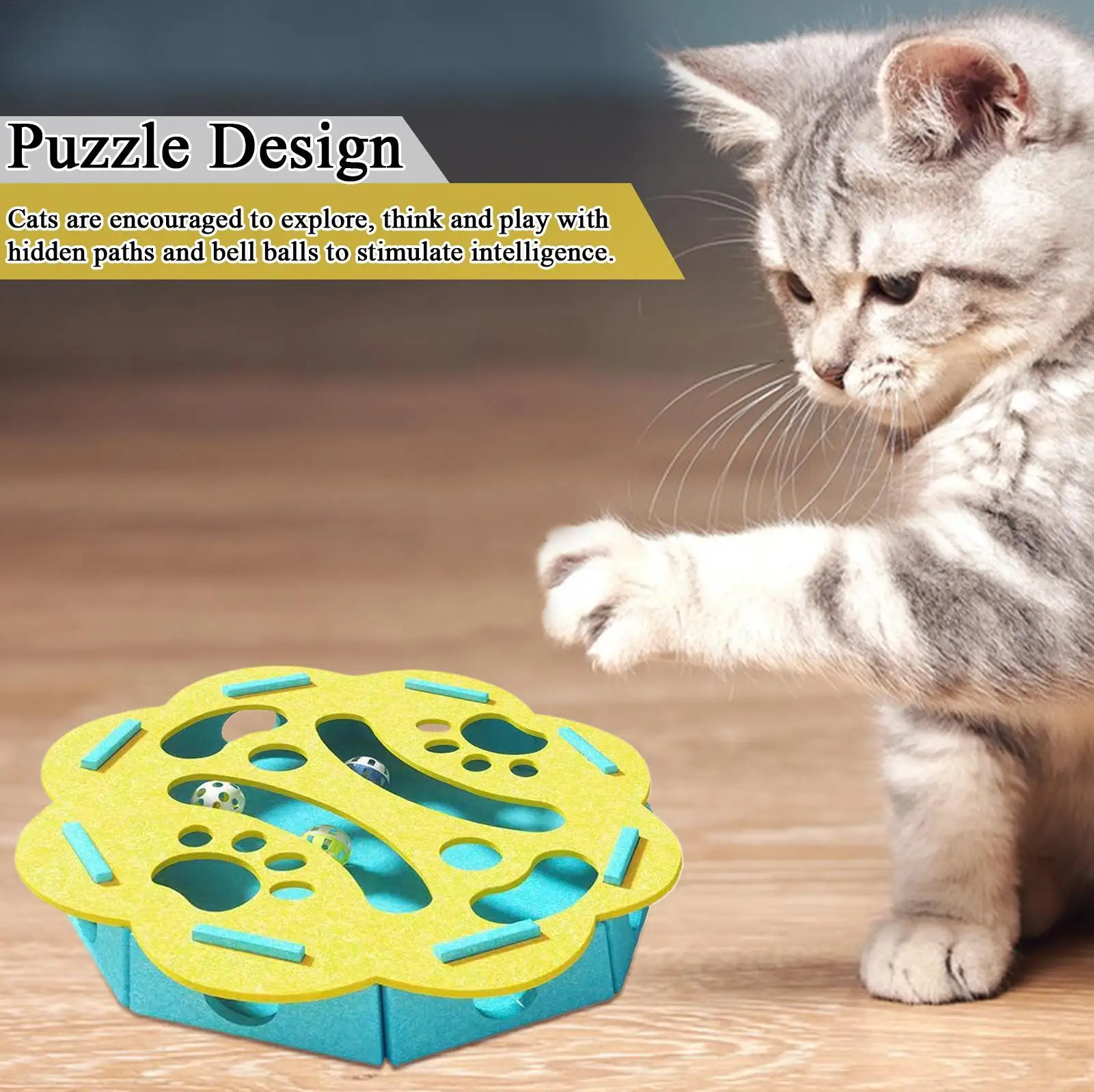 Interaktives Puzzlespielzeug für Katzen mit Kratzbrett, Mentalstimulationsspielzeug für Kätzchen und kleine Rassen im Innenbereich
