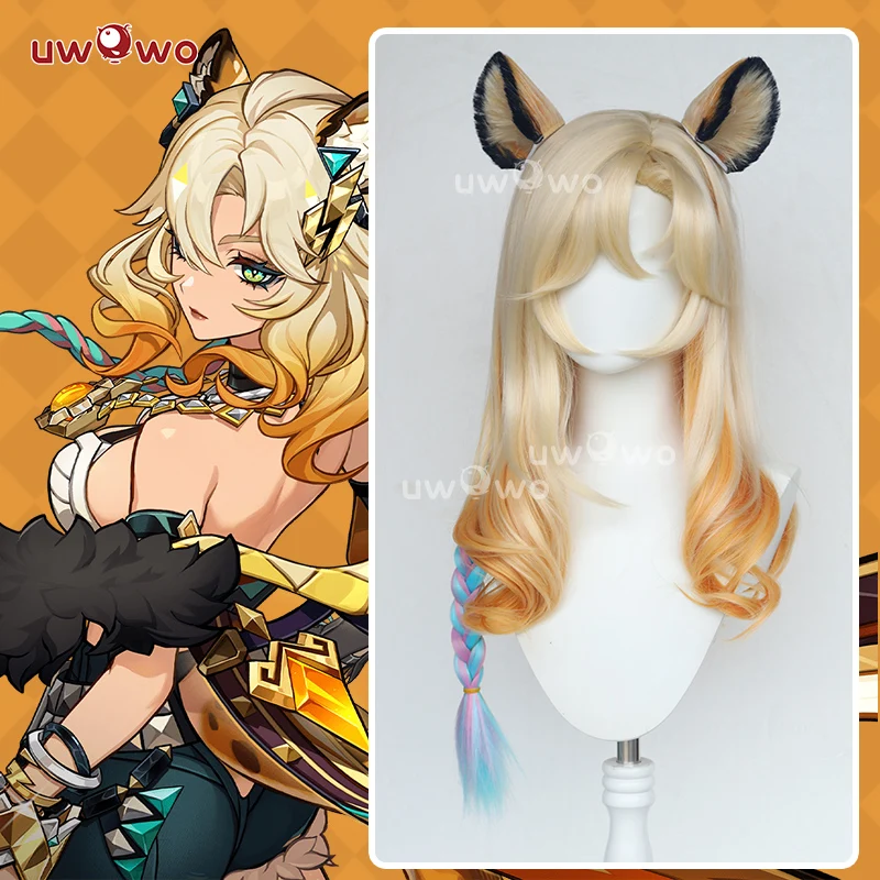 

UWOWO Xilonen Wig Game Genshin Impact Xilonen Cosplay Wig With Ears Yellow Hair Long Hair Halloween Wig